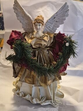 Vintage Holiday Angel Tree Topper in Gold and Burgundy